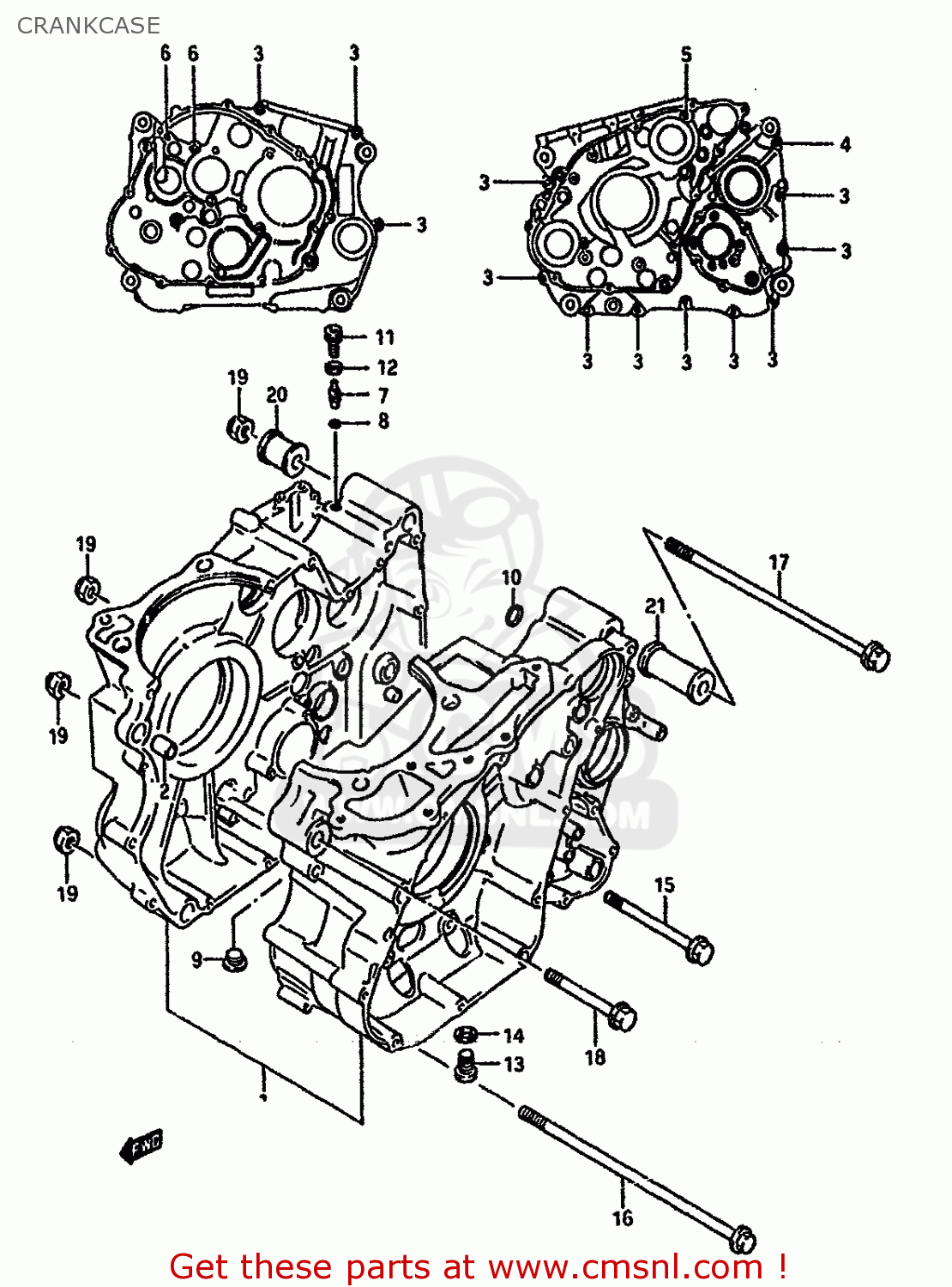 CRANKCASE DR750S 1989 (K) (1 2 4 15 16 E17 E18 E21 E22 E24 E25 E34 E39 E53