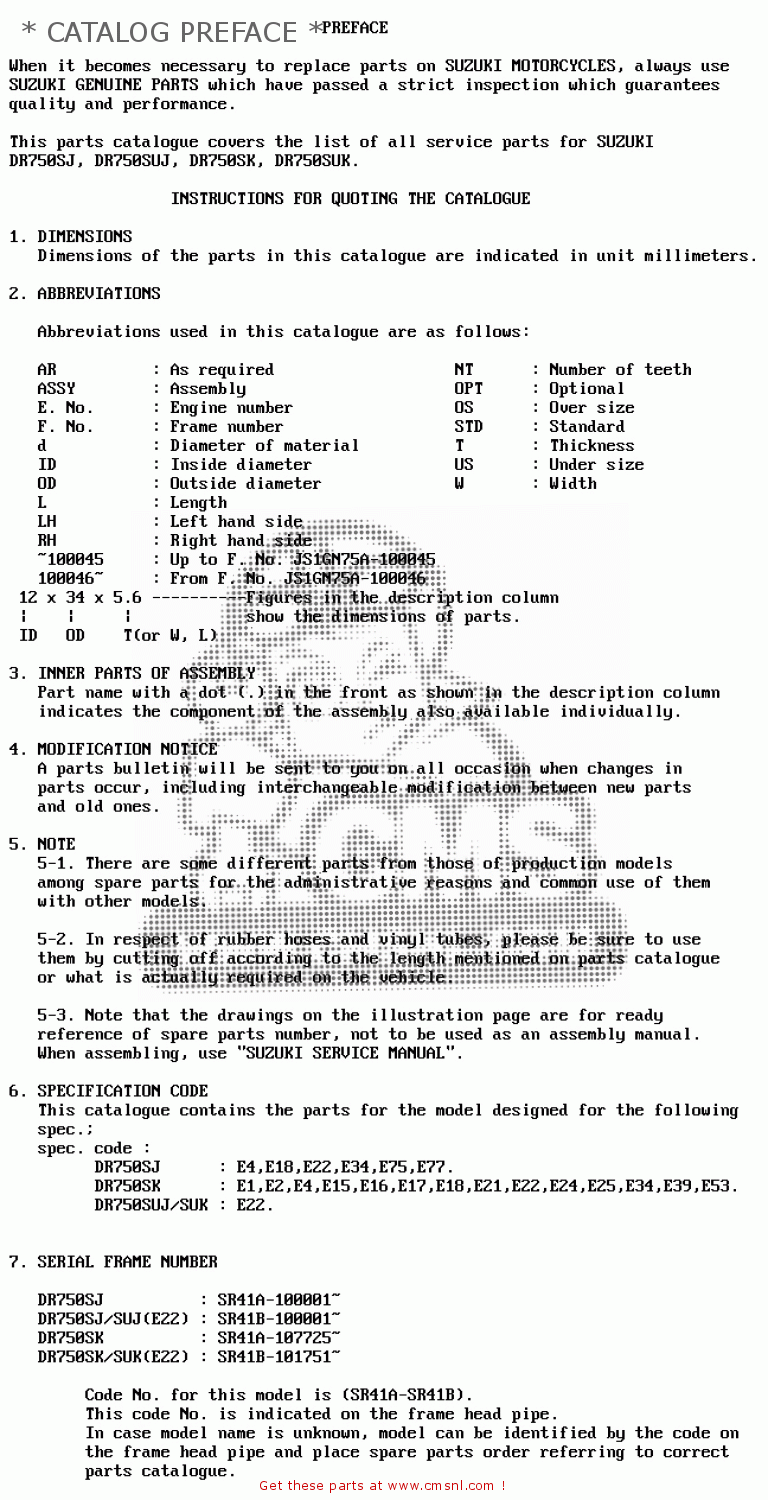 * CATALOG PREFACE * DR750S 1989 (K) (1 2 4 15 16 E17 E18 E21 E22 E24 E25 E34 E39 E53
