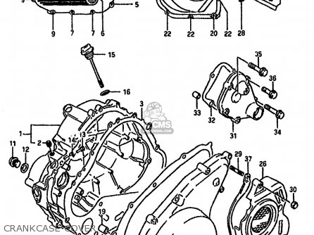 CRANKCASE COVER - DR750S 1989 (K) (1 2 4 15 16 E17 E18 E21 E22 E24 E25 E34 E39 E53