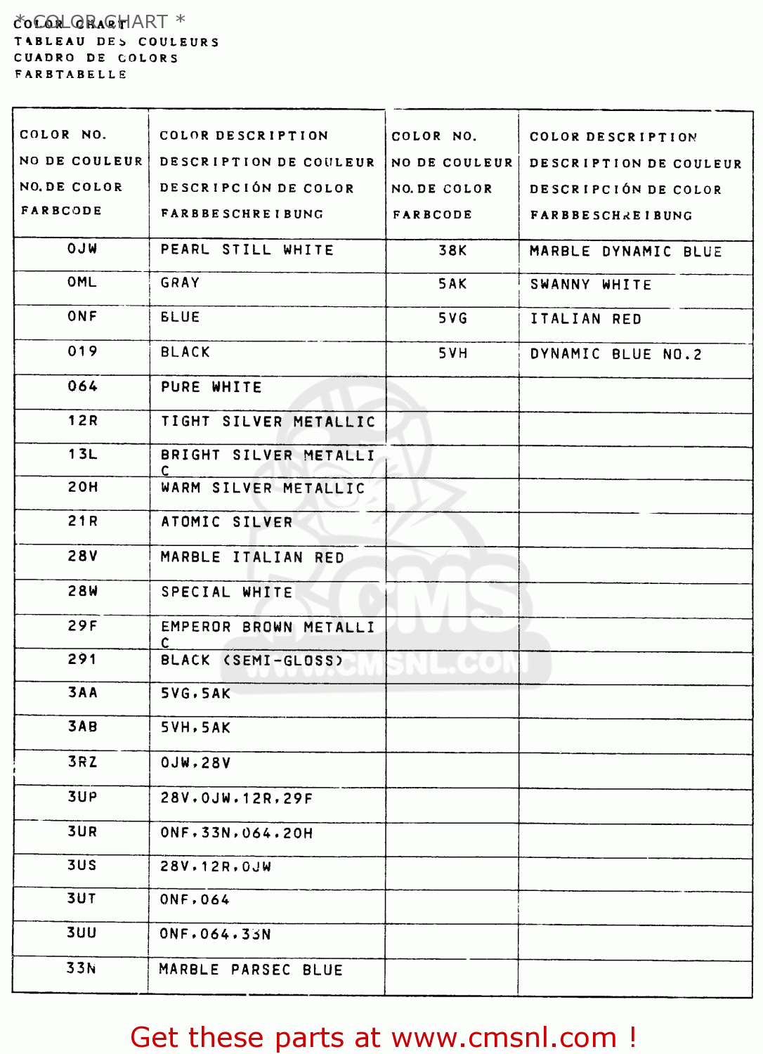* COLOR CHART * DR800S 1990 (L) (2 4 15 E16 E17 E18 E21 E22 E24 E25 E34 E39 E53