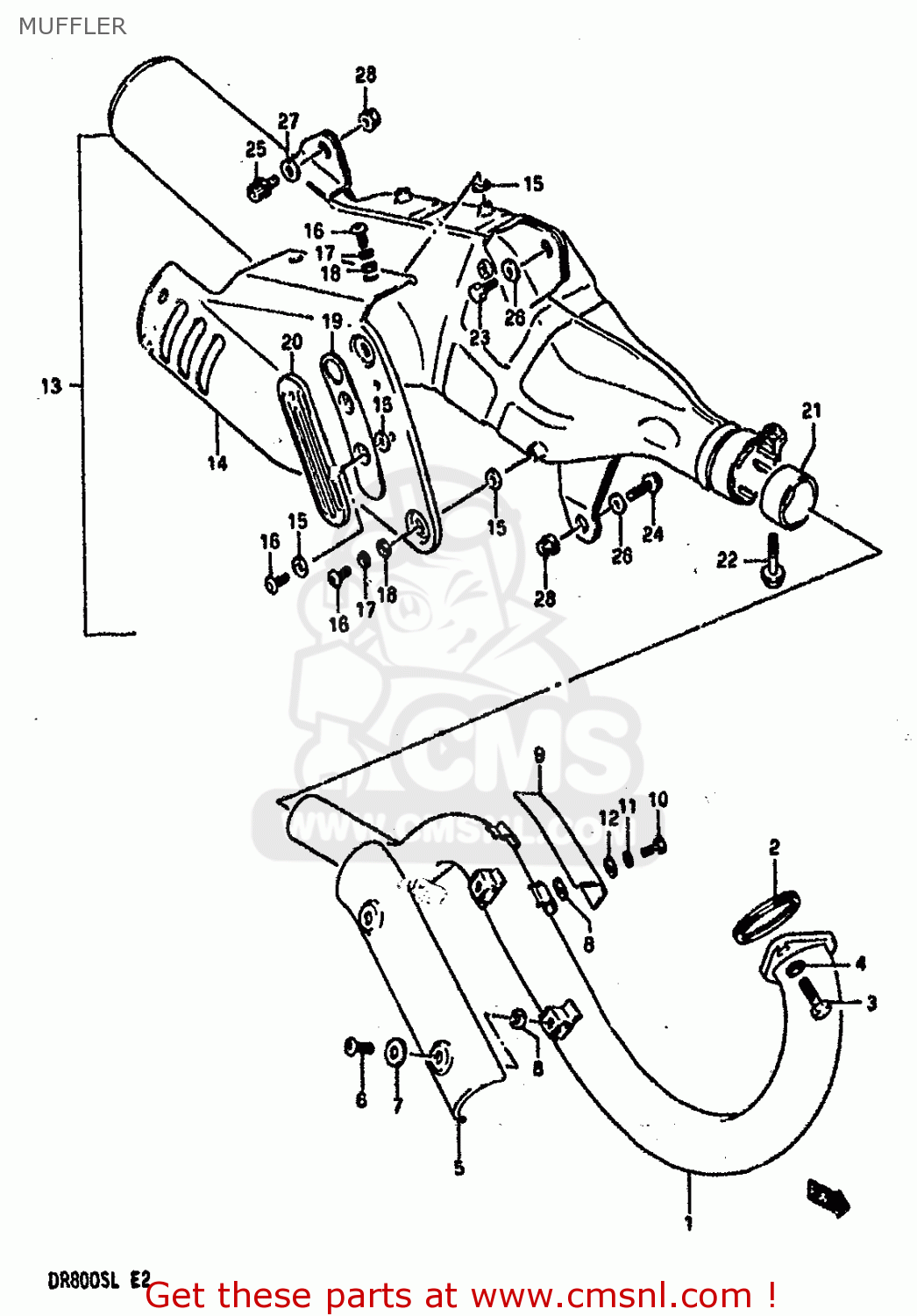 MUFFLER DR800S 1990 (L) (2 4 15 E16 E17 E18 E21 E22 E24 E25 E34 E39 E53