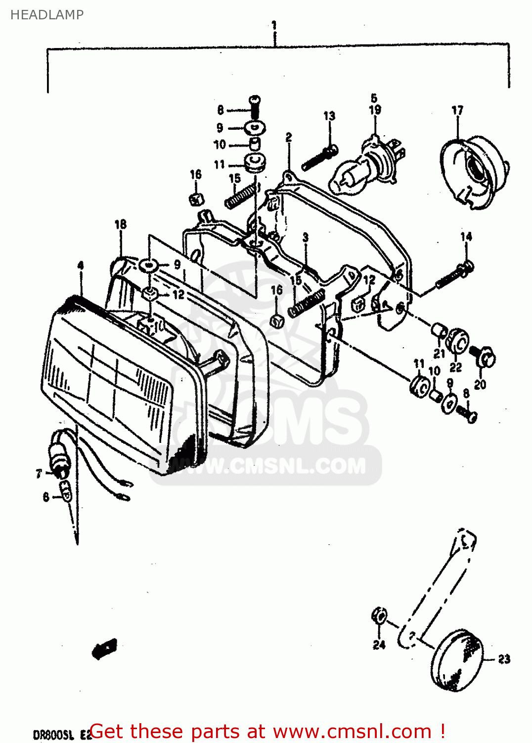 HEADLAMP DR800S 1990 (L) (2 4 15 E16 E17 E18 E21 E22 E24 E25 E34 E39 E53