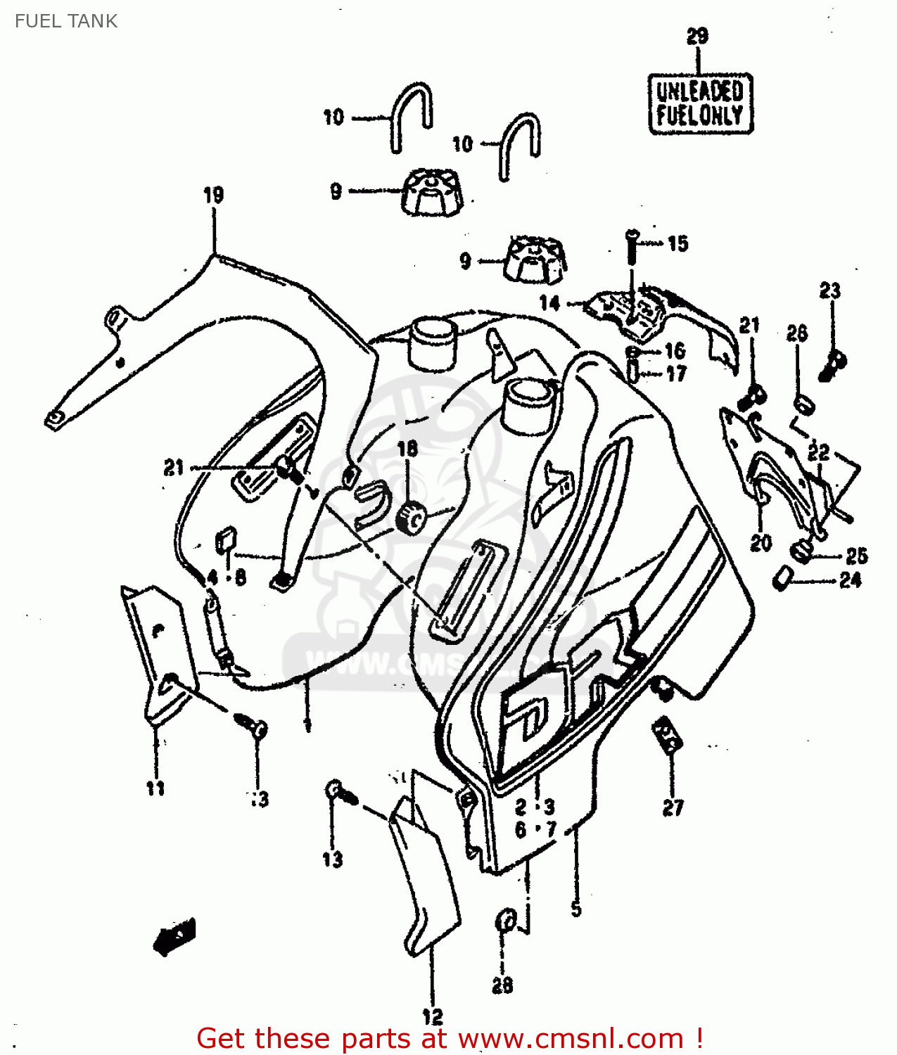 FUEL TANK DR800S 1990 (L) (2 4 15 E16 E17 E18 E21 E22 E24 E25 E34 E39 E53