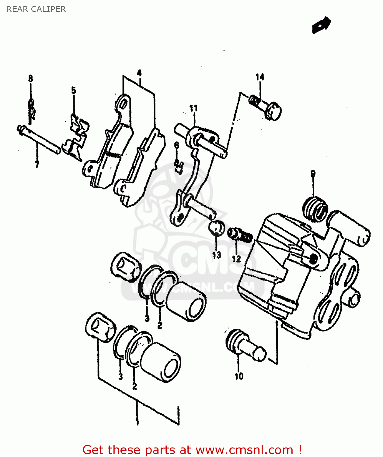 REAR CALIPER DR800S 1990 (L) (2 4 15 E16 E17 E18 E21 E22 E24 E25 E34 E39 E53
