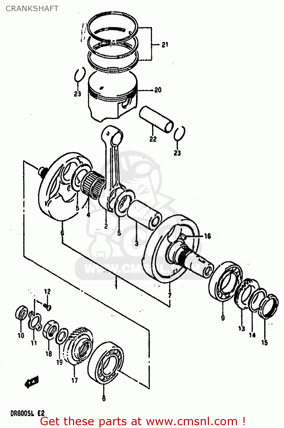 CRANKSHAFT DR800S 1990 (L) (2 4 15 E16 E17 E18 E21 E22 E24 E25 E34 E39 E53