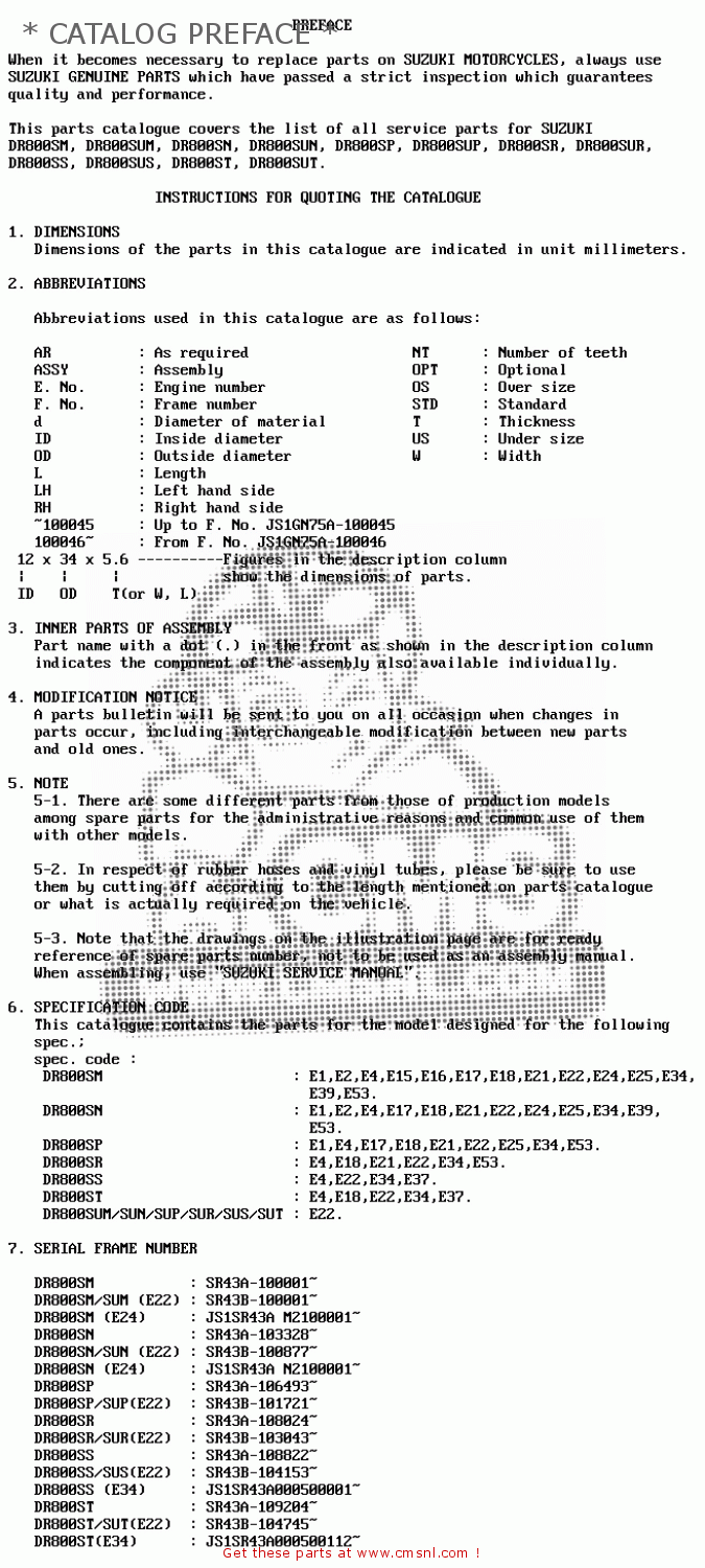 * CATALOG PREFACE * DR800S 1992 (N) (E1 E02 E04 E17 E18 E21 E22 E24 E25 E34 E39 E53)