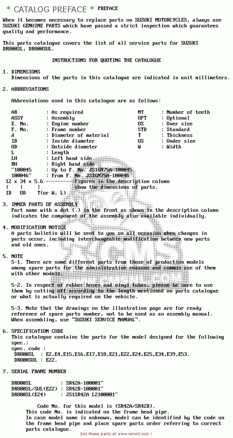 * CATALOG PREFACE * DR800SU 1990 (L) GERMANY (E22)