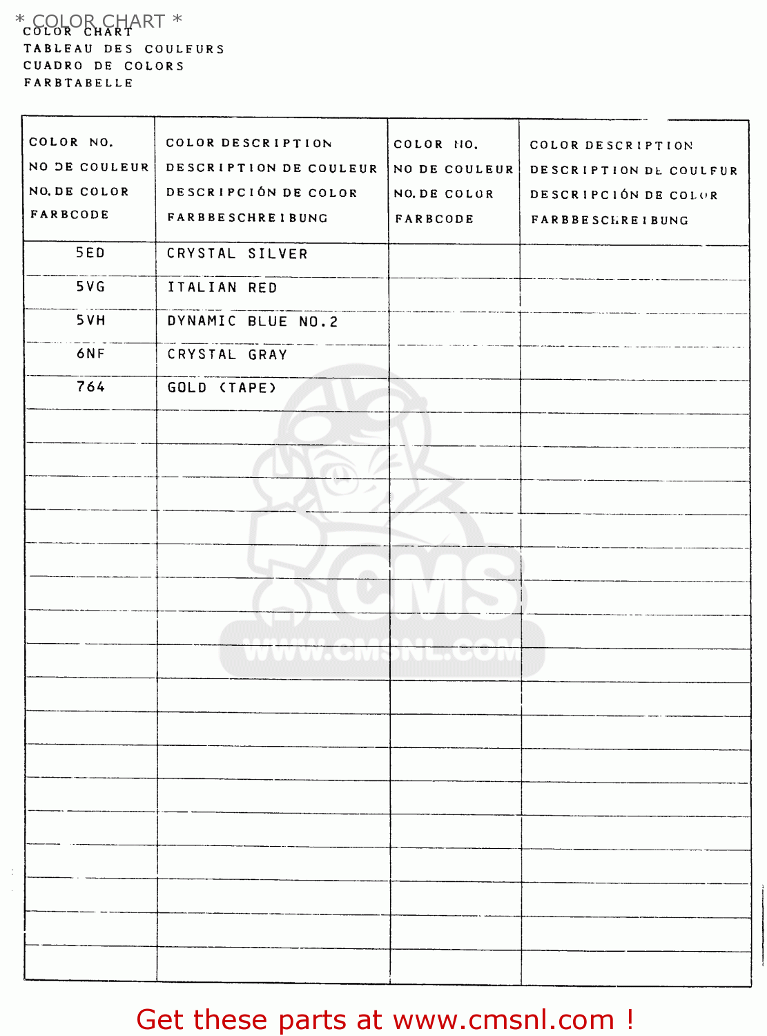 * COLOR CHART * DR800SU 1991 (M) GERMANY (E22)