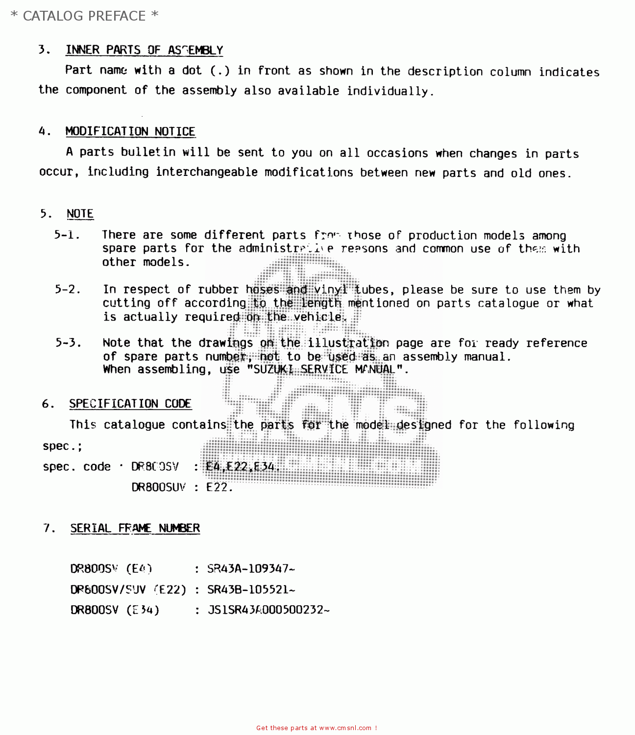 * CATALOG PREFACE * DR800SU 1997 (V) GERMANY (E22)