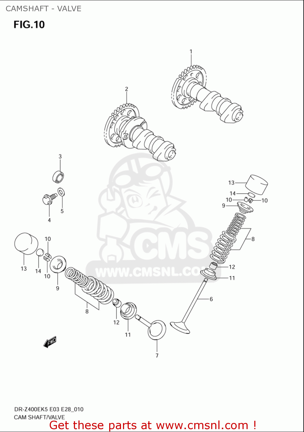 CAMSHAFT - VALVE DRZ400E 2005 2006 (K5) (K6) USA (E03)