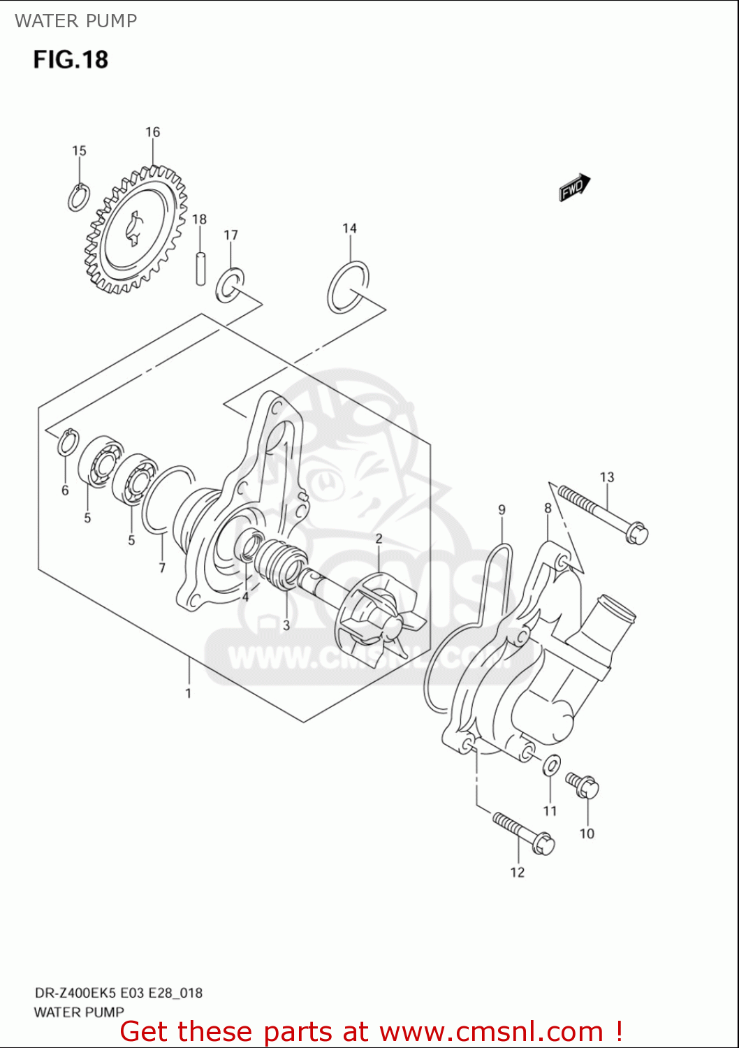 WATER PUMP DRZ400E 2005 2006 (K5) (K6) USA (E03)