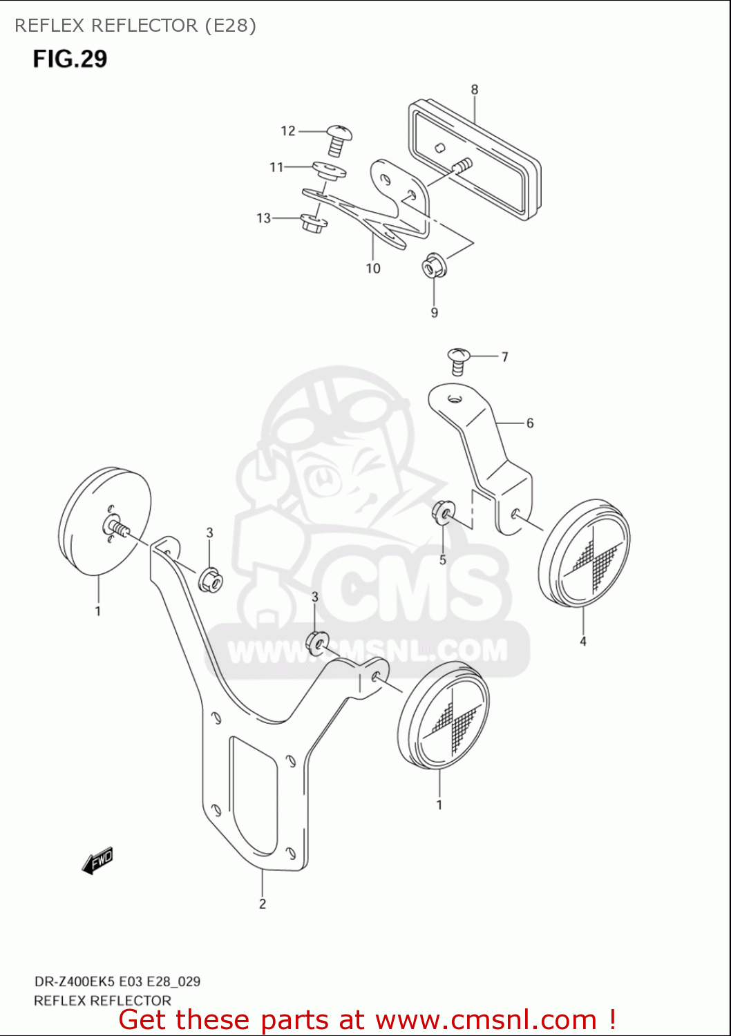 REFLEX REFLECTOR (E28) DRZ400E 2005 2006 (K5) (K6) USA (E03)