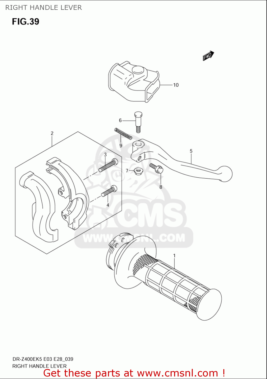 RIGHT HANDLE LEVER DRZ400E 2005 2006 (K5) (K6) USA (E03)