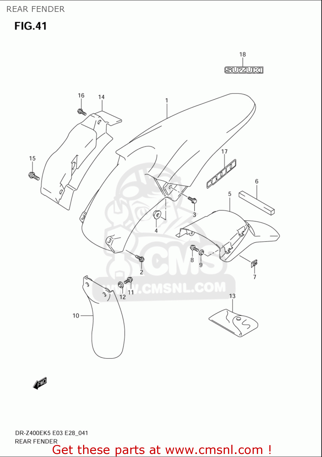 REAR FENDER DRZ400E 2005 2006 (K5) (K6) USA (E03)