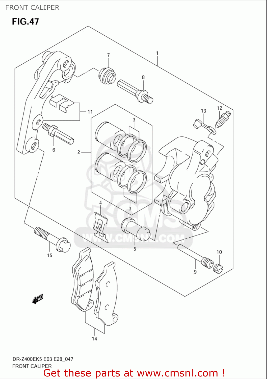 FRONT CALIPER DRZ400E 2005 2006 (K5) (K6) USA (E03)