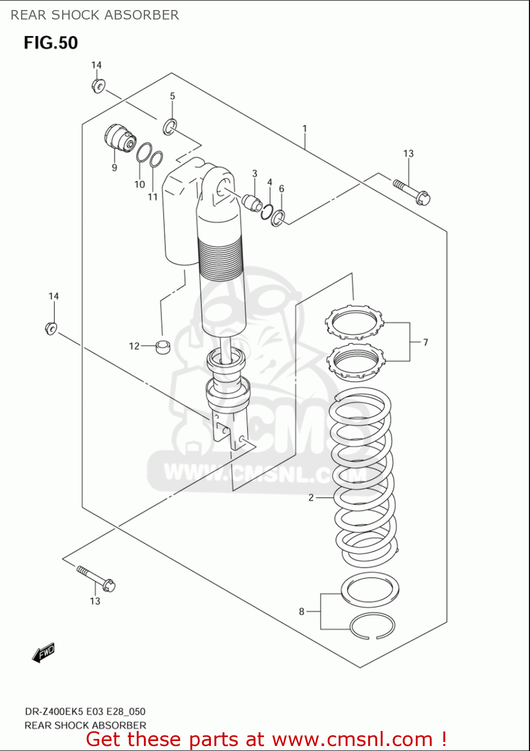 REAR SHOCK ABSORBER DRZ400E 2005 2006 (K5) (K6) USA (E03)