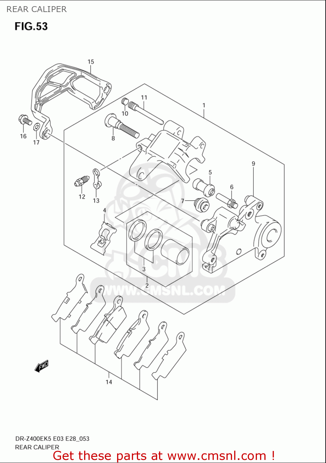 REAR CALIPER DRZ400E 2005 2006 (K5) (K6) USA (E03)
