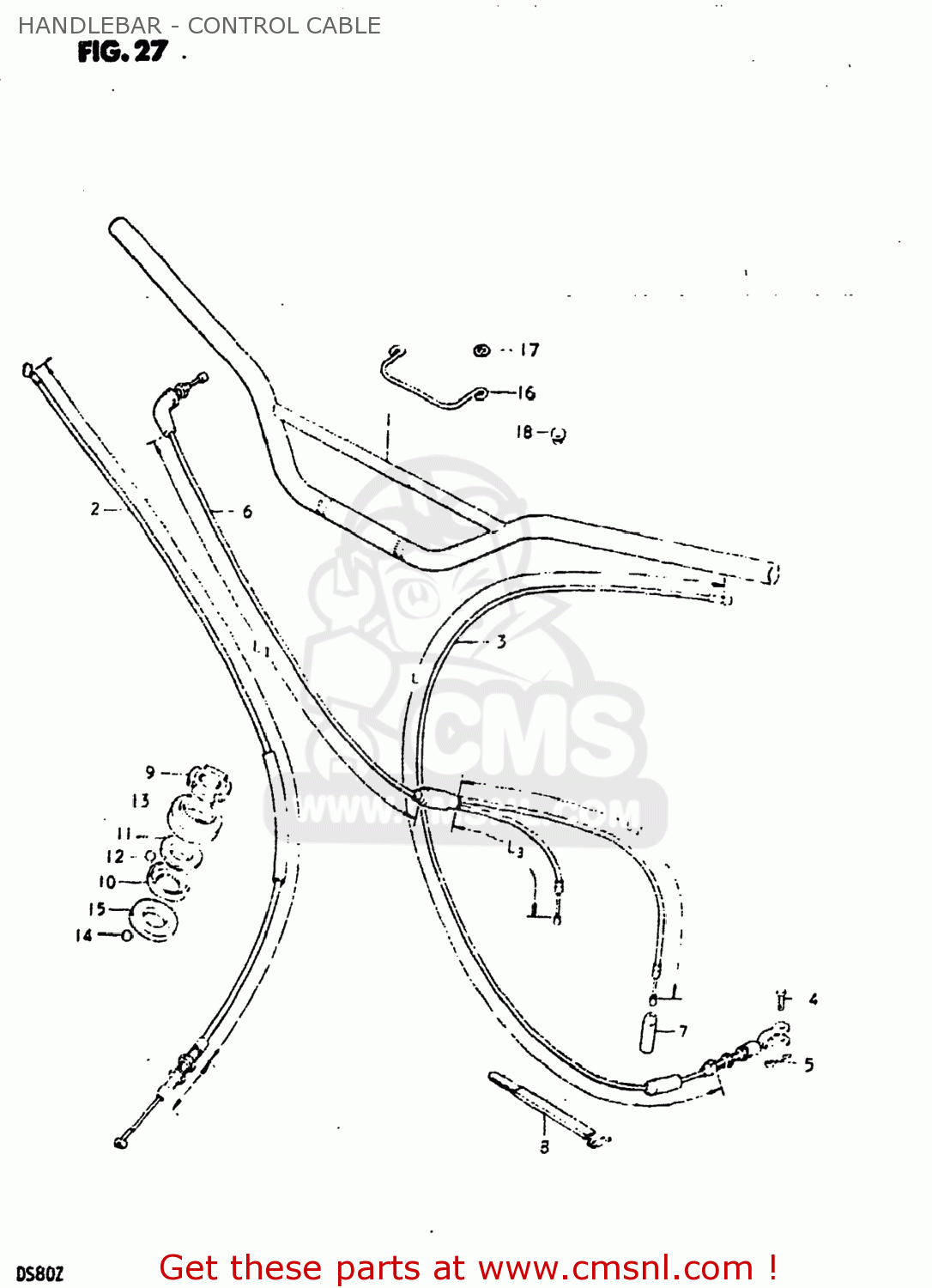 HANDLEBAR - CONTROL CABLE DS80 1982 (Z) USA (E03)