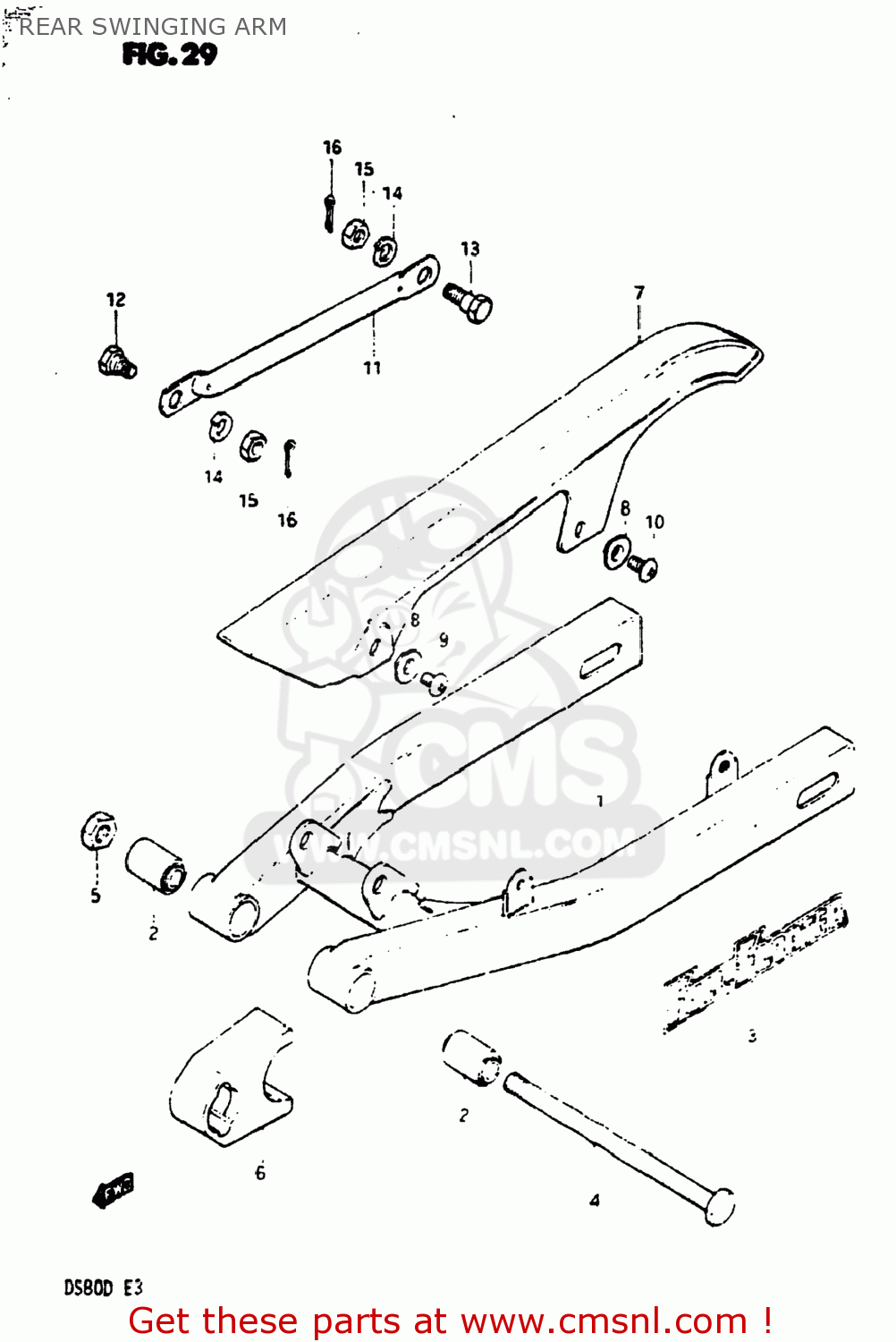 REAR SWINGING ARM DS80 1983 (D) USA (E03)