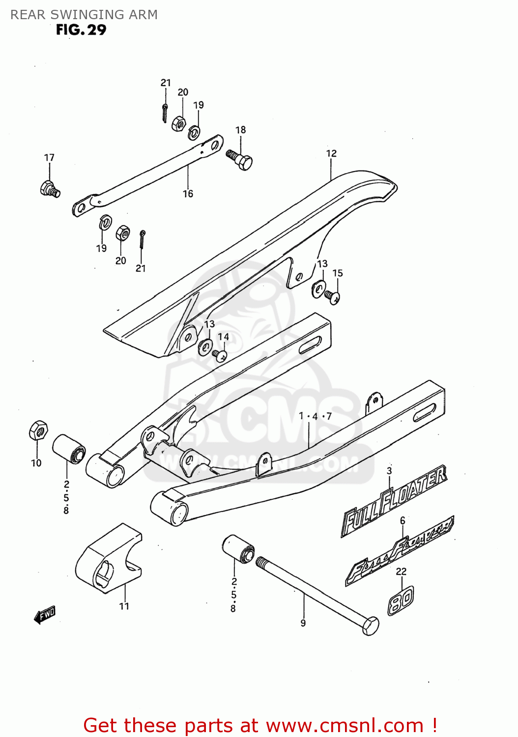 REAR SWINGING ARM DS80 1989 (K) USA (E03)