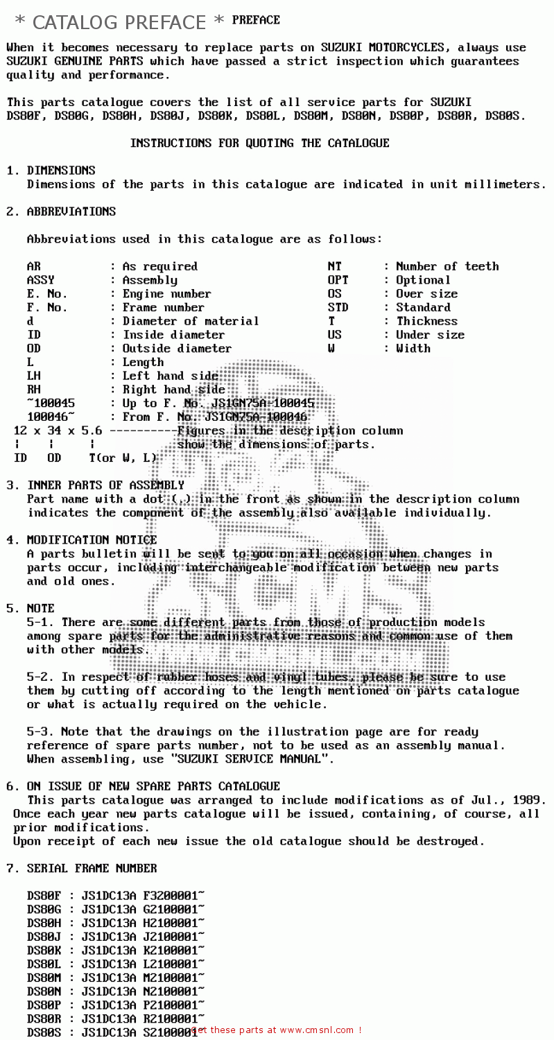 Suzuki DS80 1989 (K) * CATALOG PREFACE * buy original * CATALOG