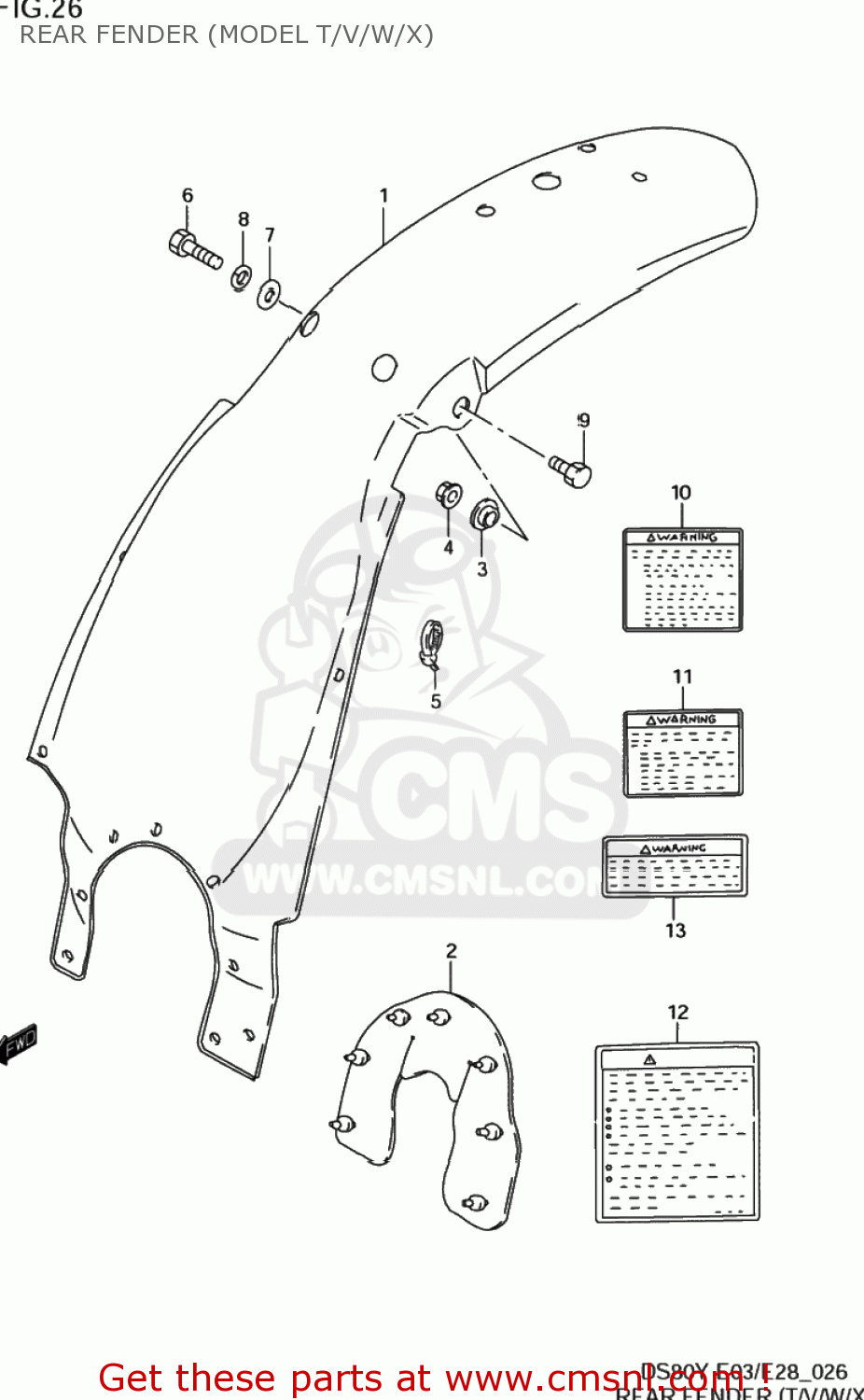 REAR FENDER (MODEL T/V/W/X) DS80 1996 (T) USA (E03)