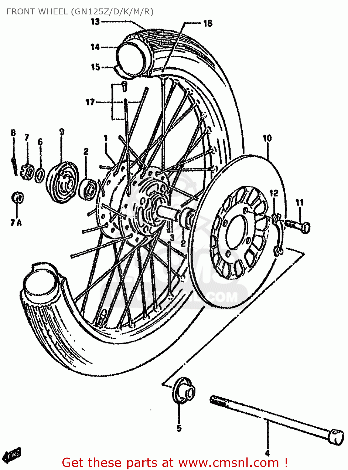 FRONT WHEEL (GN125Z/D/K/M/R) GN125 1982 (Z) (E01 E02 E04 E18 E30)