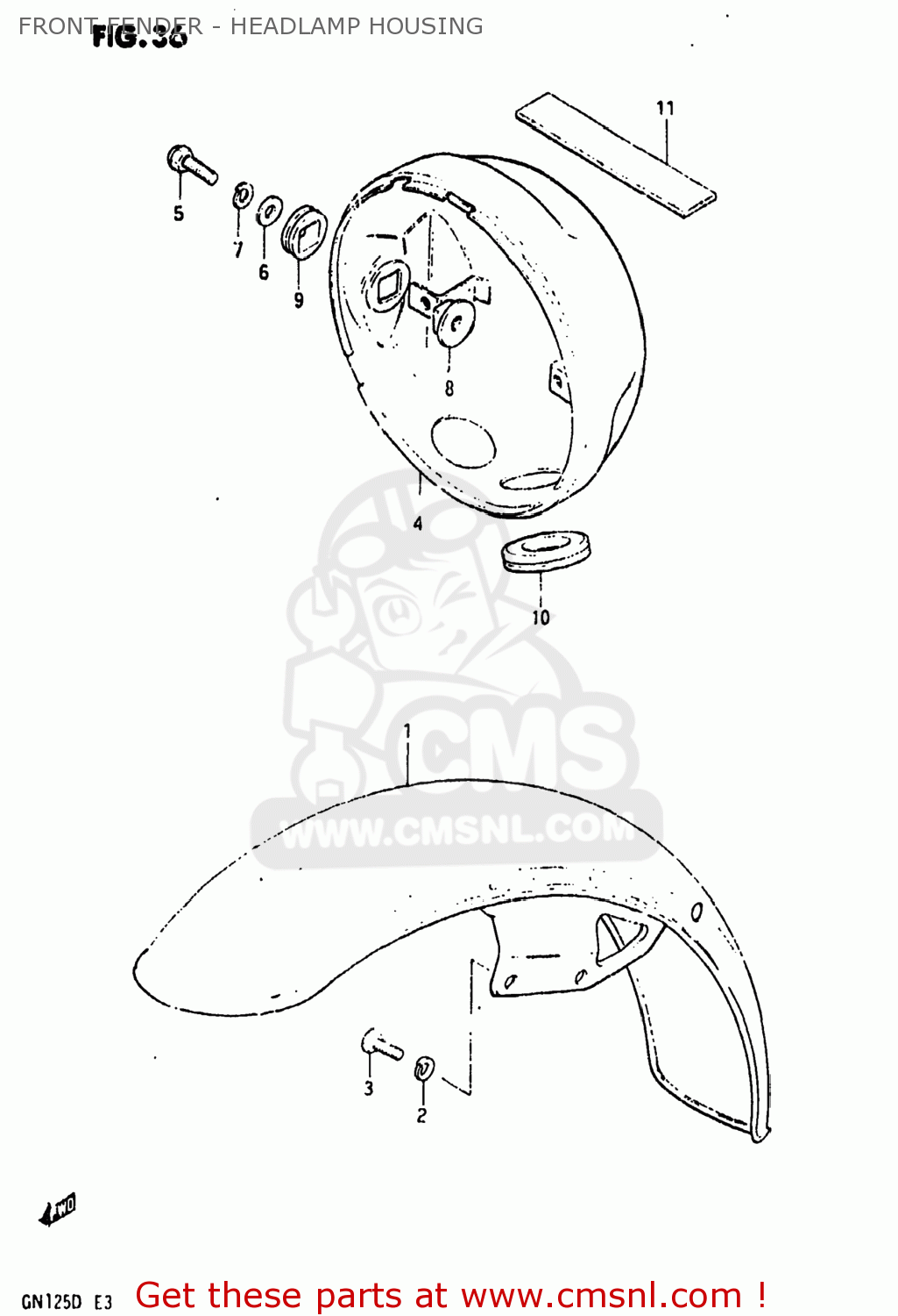 FRONT FENDER - HEADLAMP HOUSING GN125 1982 (Z) USA (E03)