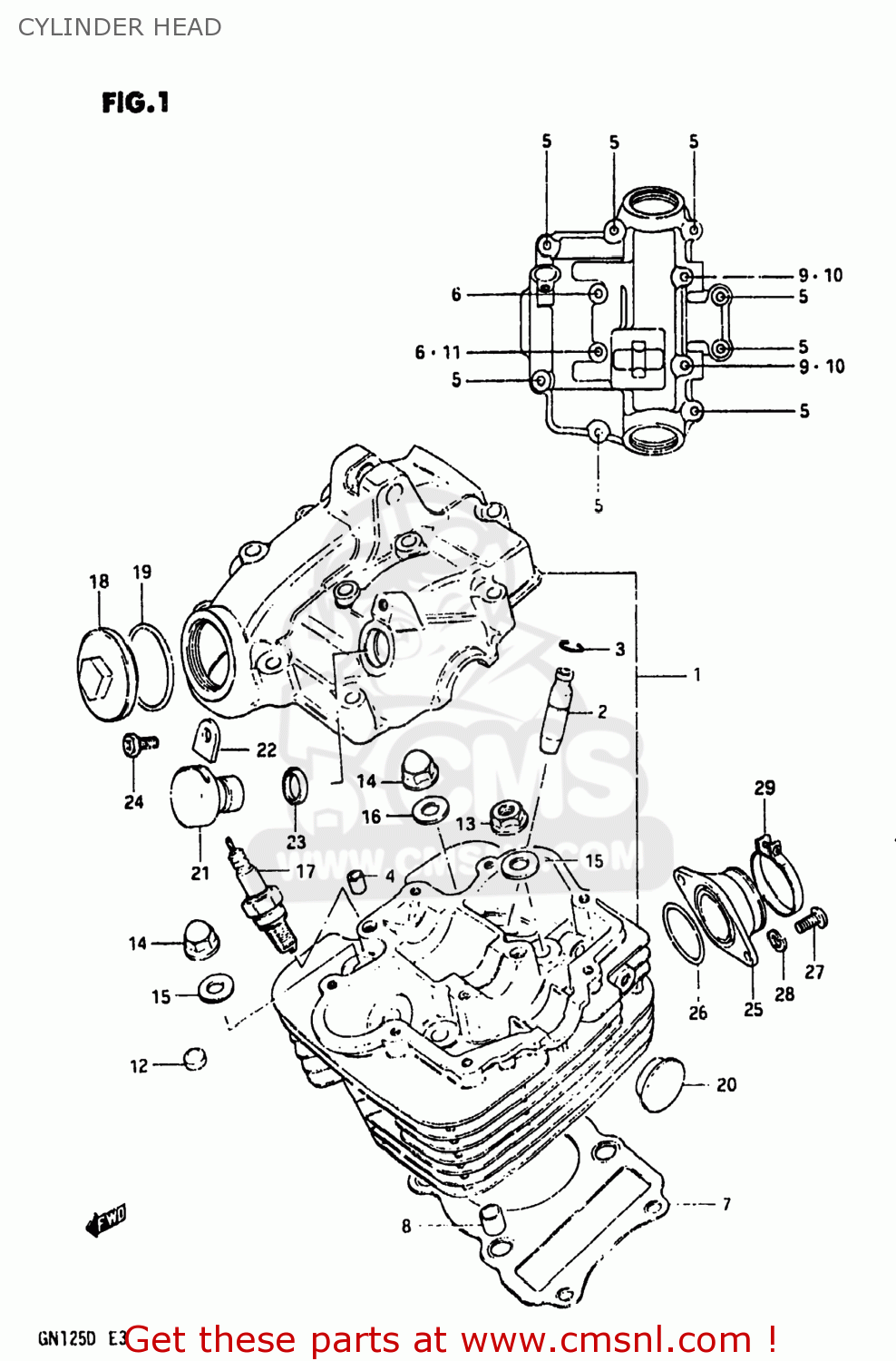 Suzuki GN125 1983 (D) USA (E03) CYLINDER HEAD - buy original CYLINDER ...