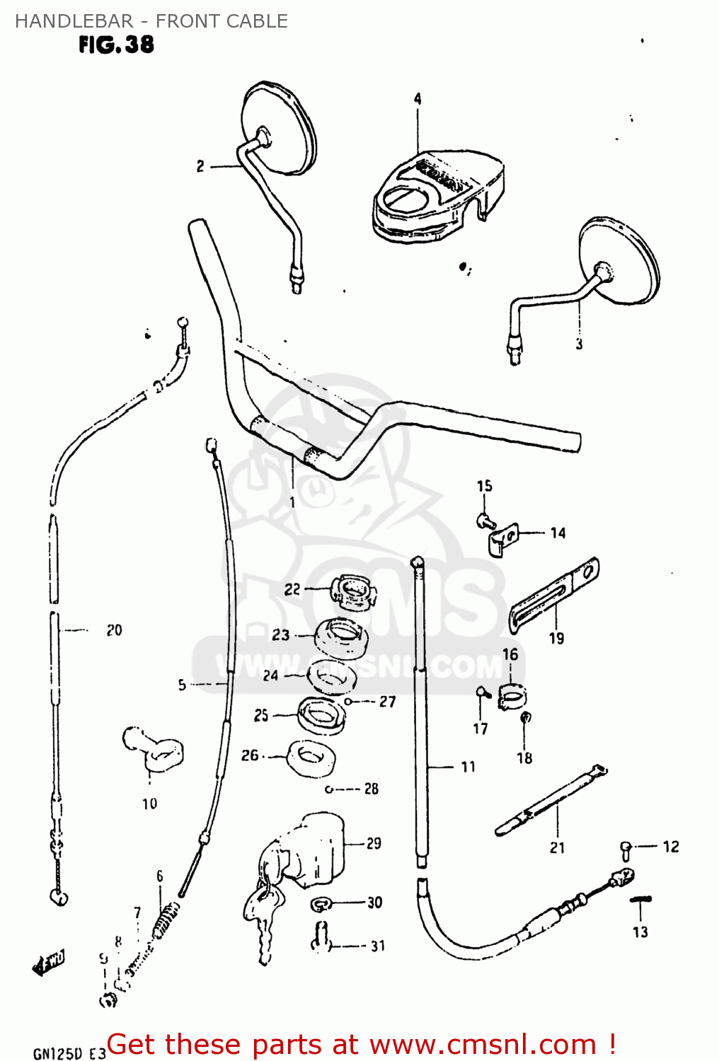 HANDLEBAR - FRONT CABLE GN125 1983 (D) USA (E03)