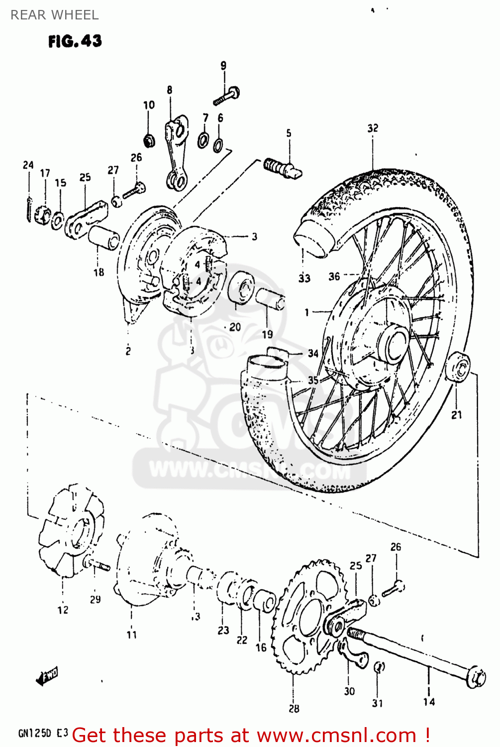 REAR WHEEL GN125 1983 (D) USA (E03)