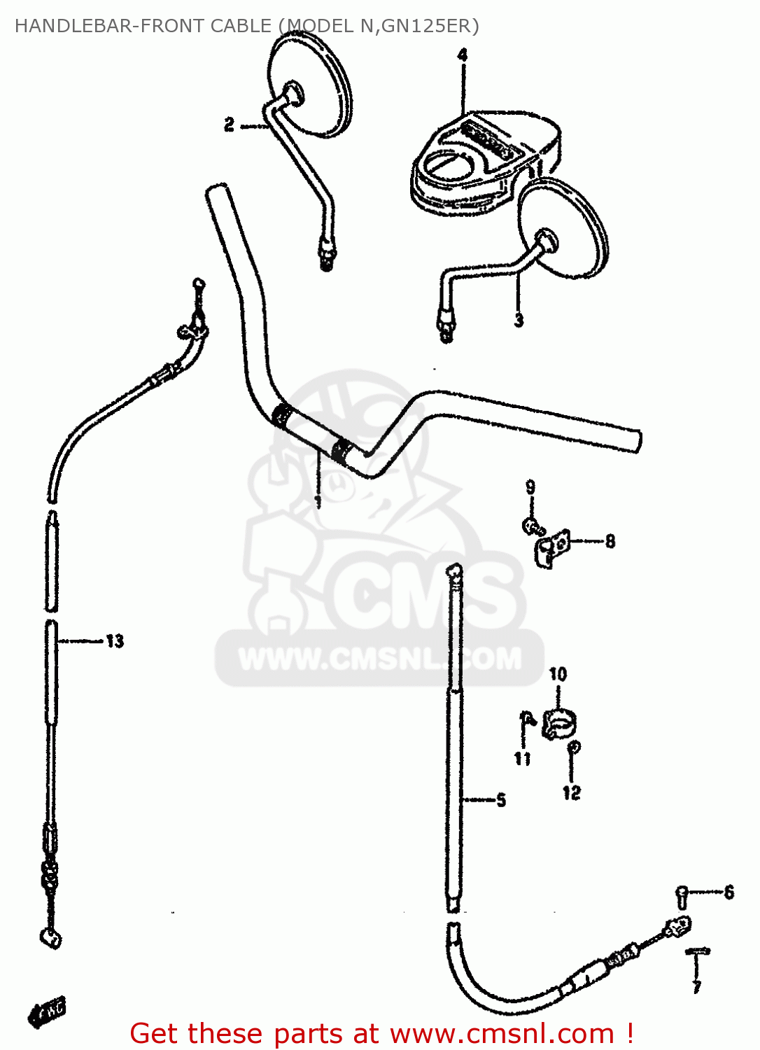 HANDLEBAR-FRONT CABLE (MODEL N,GN125ER) GN125 1994 (R) (E01 E02 E04 E21 E34)