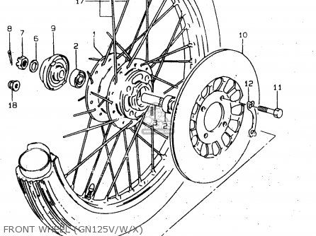 FRONT WHEEL (GN125V/W/X) - GN125 1997 (V) (E01 E02 E04 E18 E21 E22)