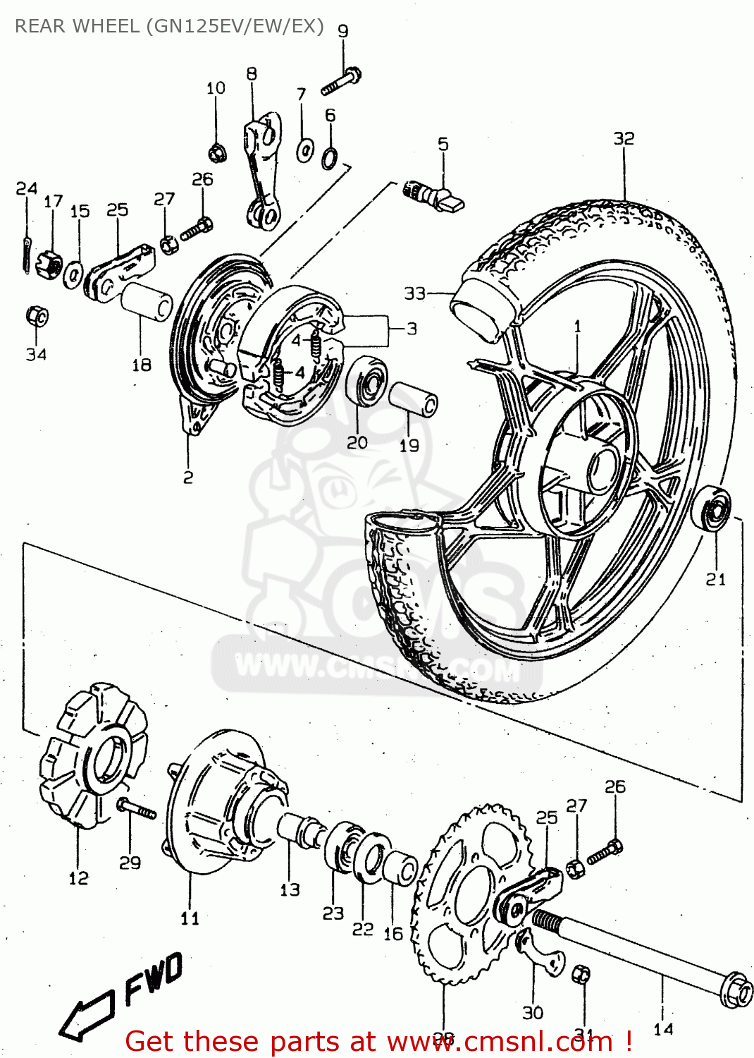 REAR WHEEL (GN125EV/EW/EX) GN125 1999 (X) (E02 E04 E18 E21 E22 E71) / P9