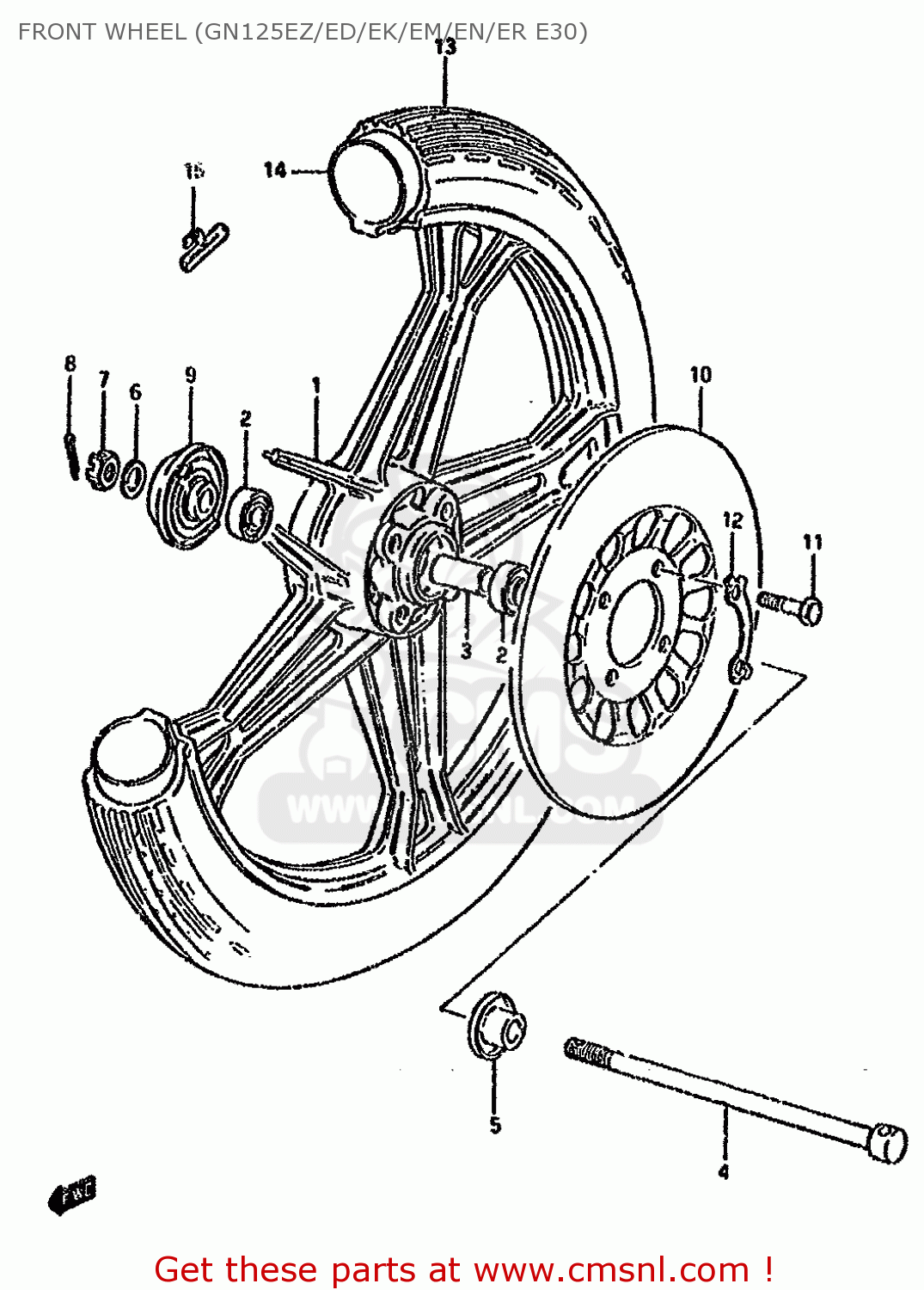 FRONT WHEEL (GN125EZ/ED/EK/EM/EN/ER E30) GN125E 1982 (Z) SINGAPORE (E30)