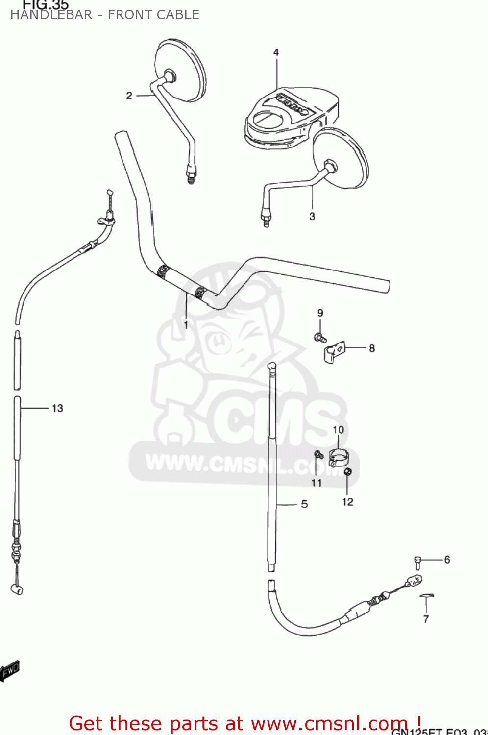 HANDLEBAR - FRONT CABLE GN125E 1991 (M) USA (E03)