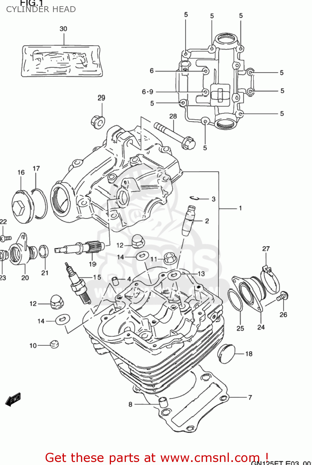 Suzuki GN125E 1992 (N) USA (E03) CYLINDER HEAD - buy original CYLINDER ...