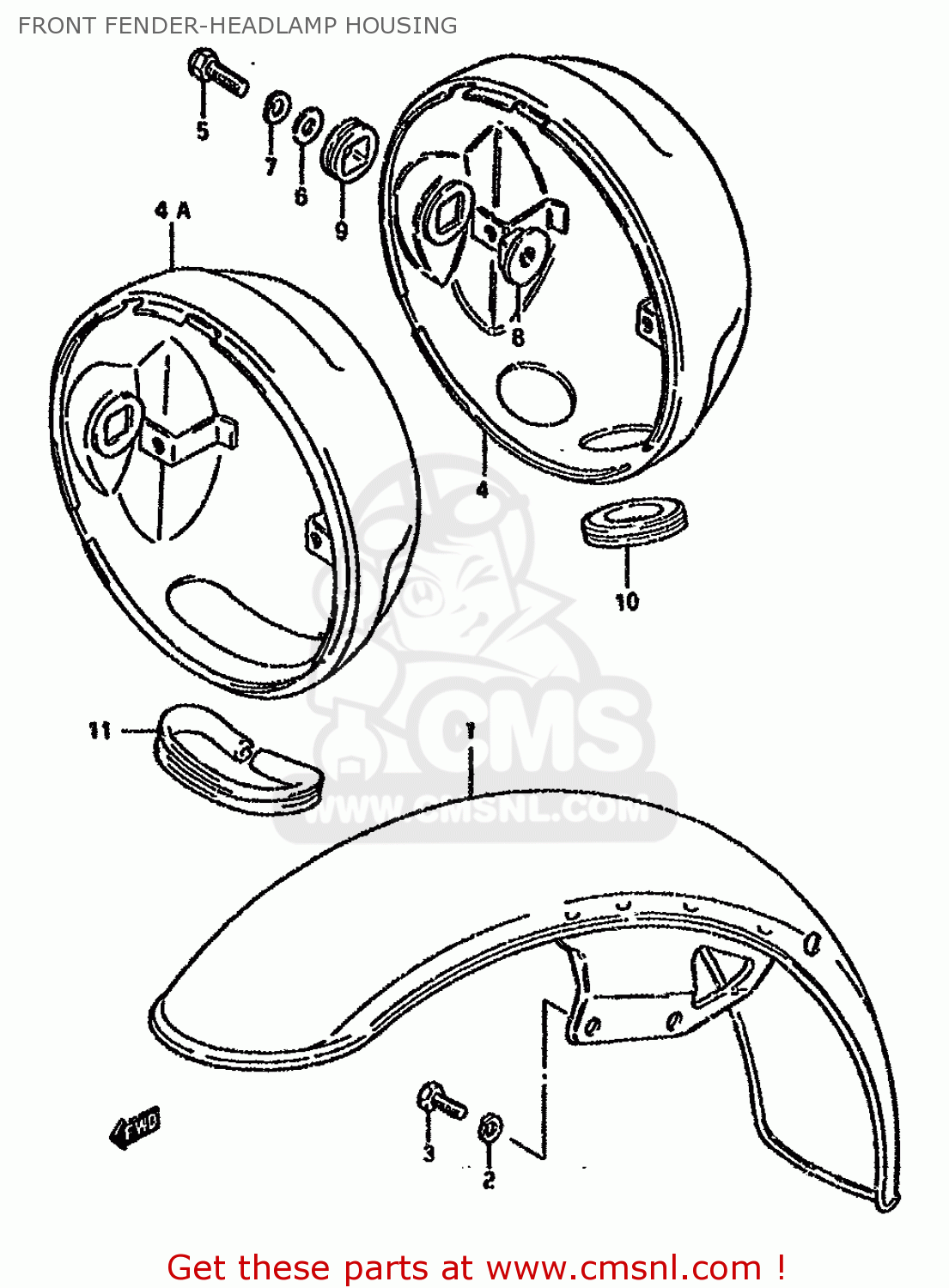 FRONT FENDER-HEADLAMP HOUSING GN125E 1994 (R) SINGAPORE (E30)