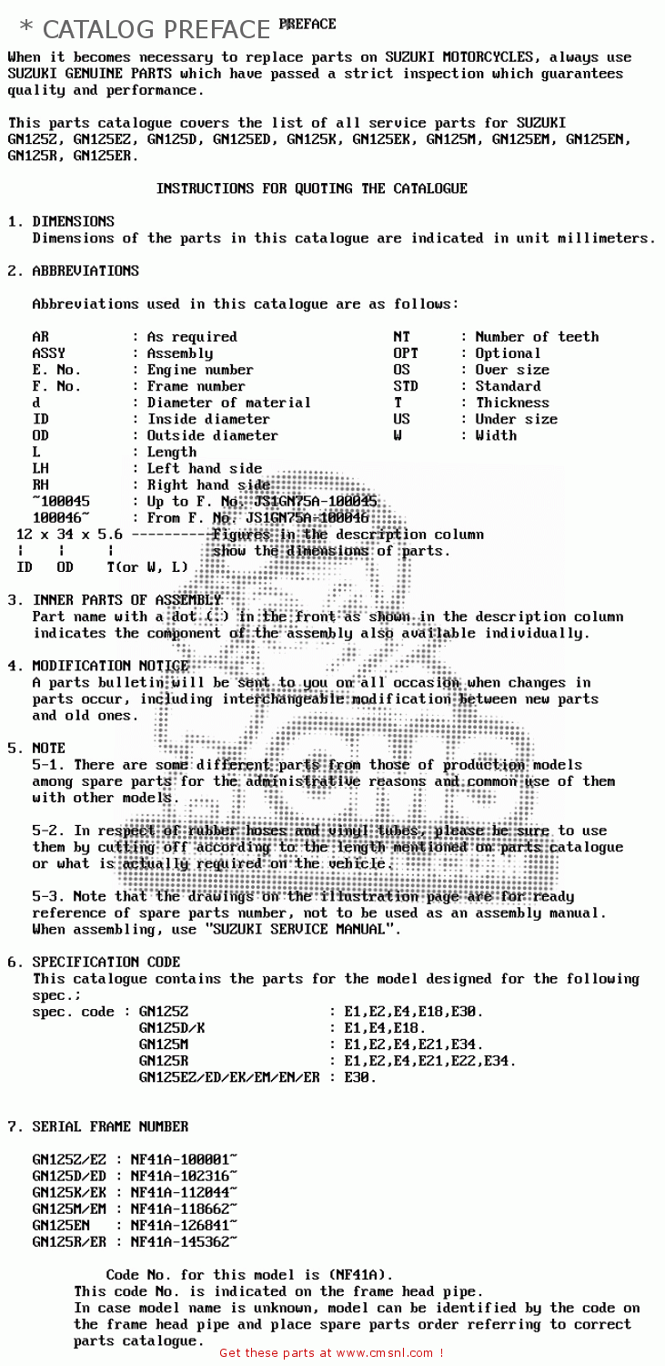 * CATALOG PREFACE * GN125E 1994 (R) SINGAPORE (E30)