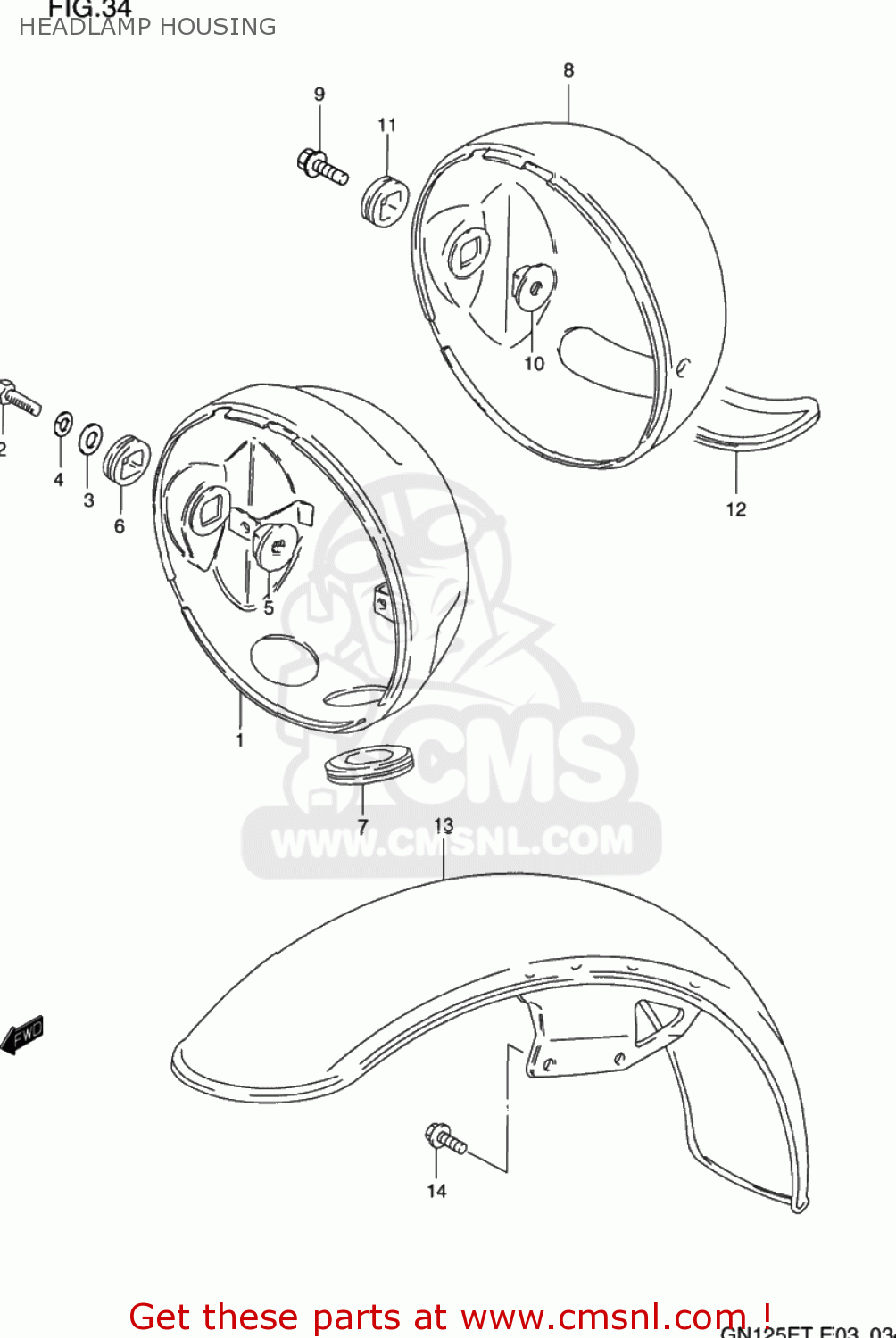 HEADLAMP HOUSING GN125E 1994 (R) USA (E03)
