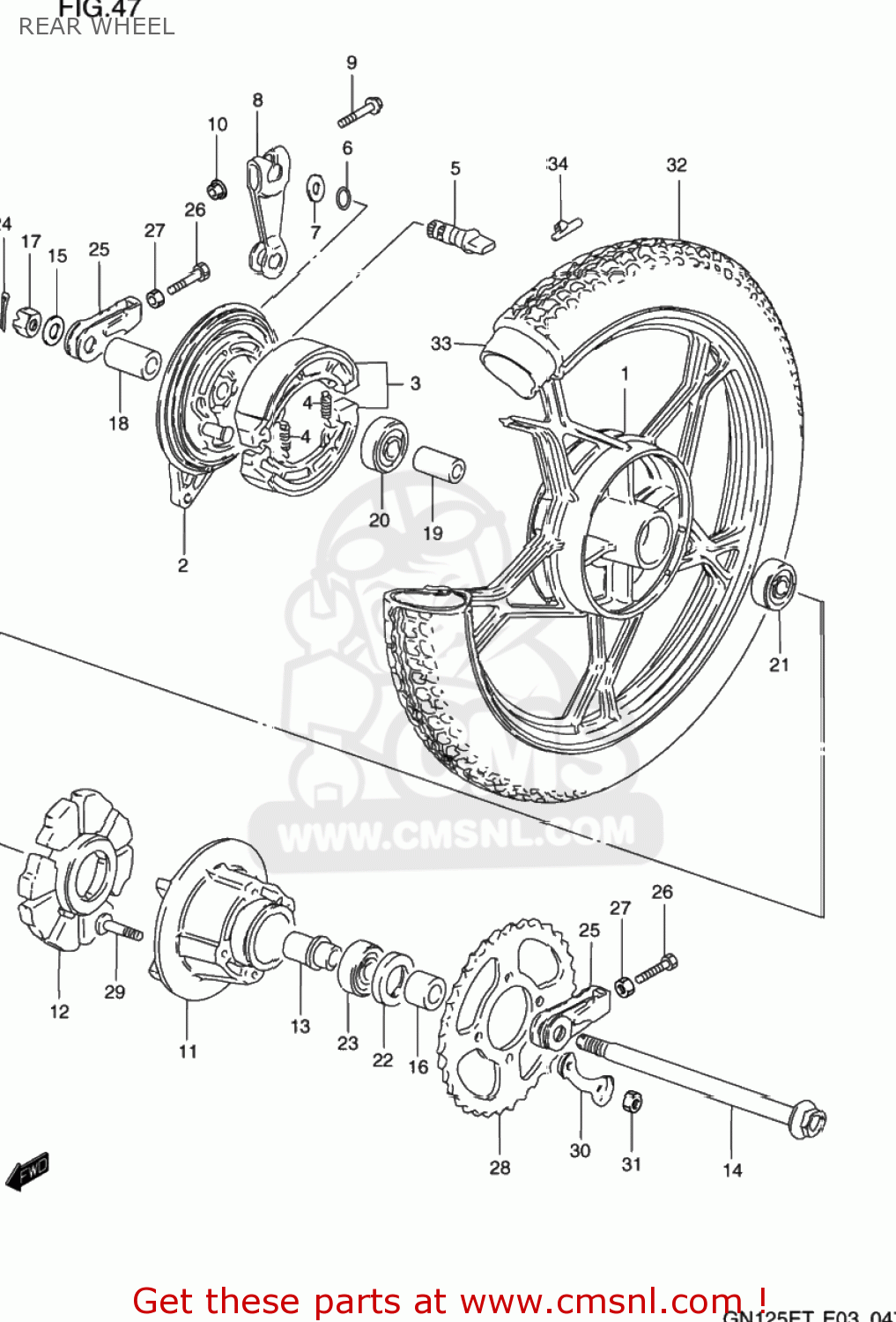 REAR WHEEL GN125E 1994 (R) USA (E03)