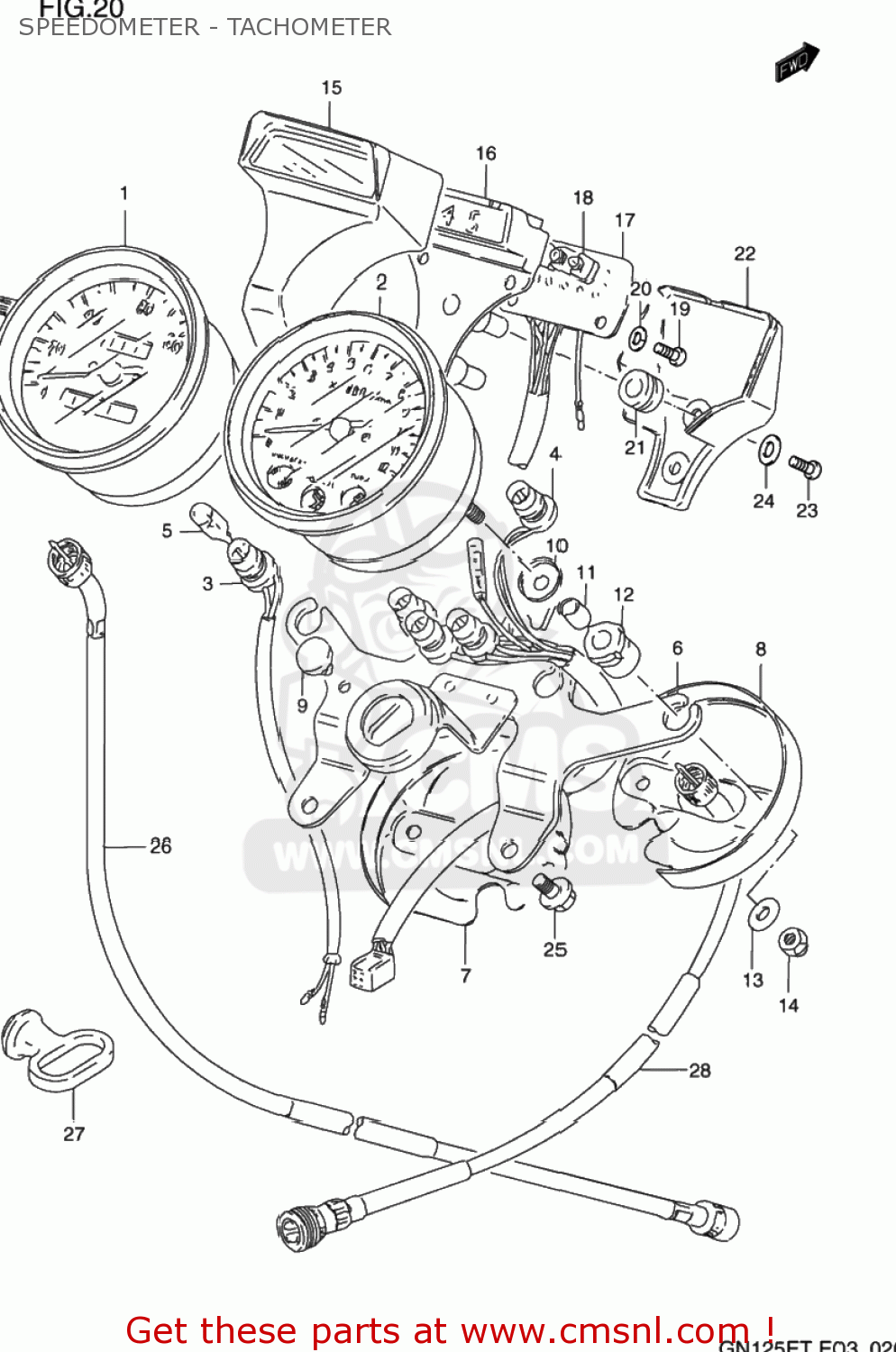 SPEEDOMETER - TACHOMETER GN125E 1995 (S) USA (E03)