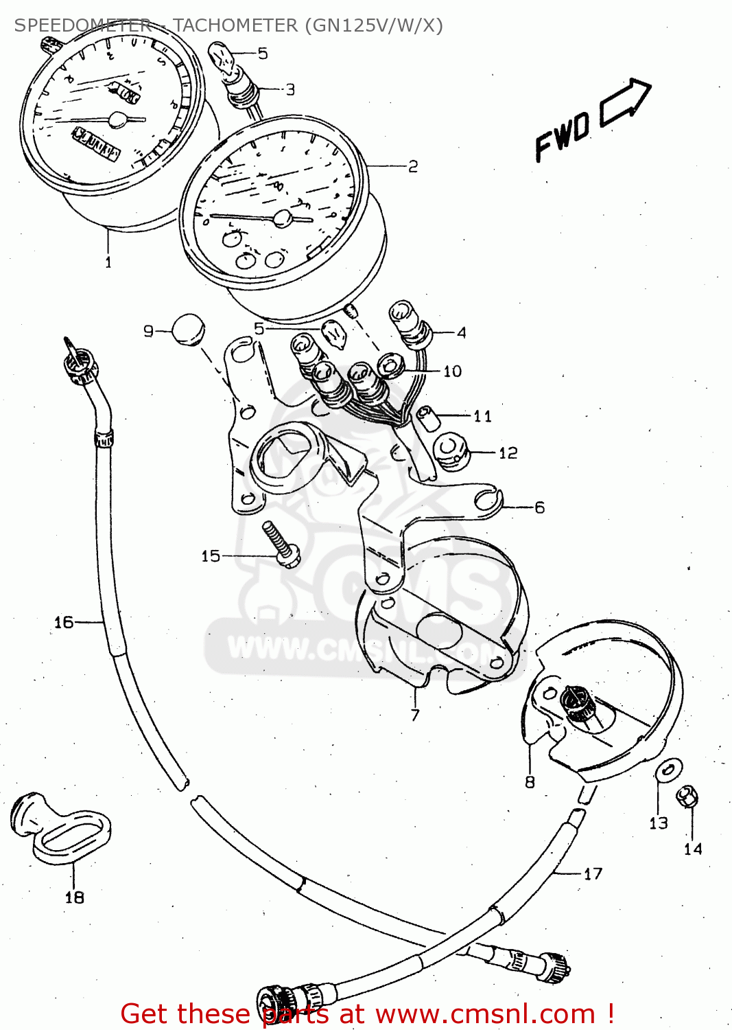 SPEEDOMETER - TACHOMETER (GN125V/W/X) GN125E 1997 (V) GENERAL EXPORT SINGAPORE (E01 E30)