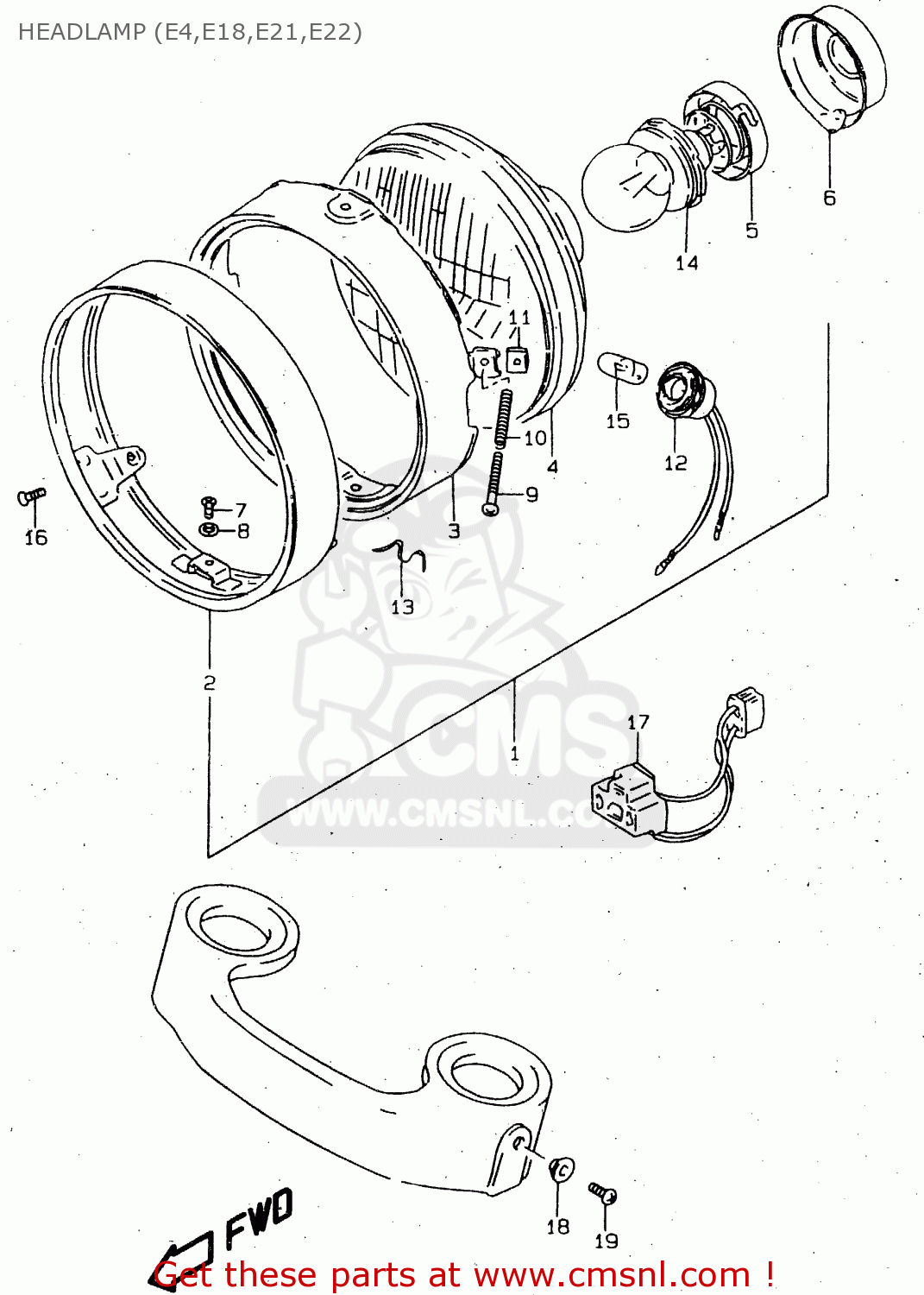 HEADLAMP (E4,E18,E21,E22) GN125E 1997 (V) GENERAL EXPORT SINGAPORE (E01 E30)