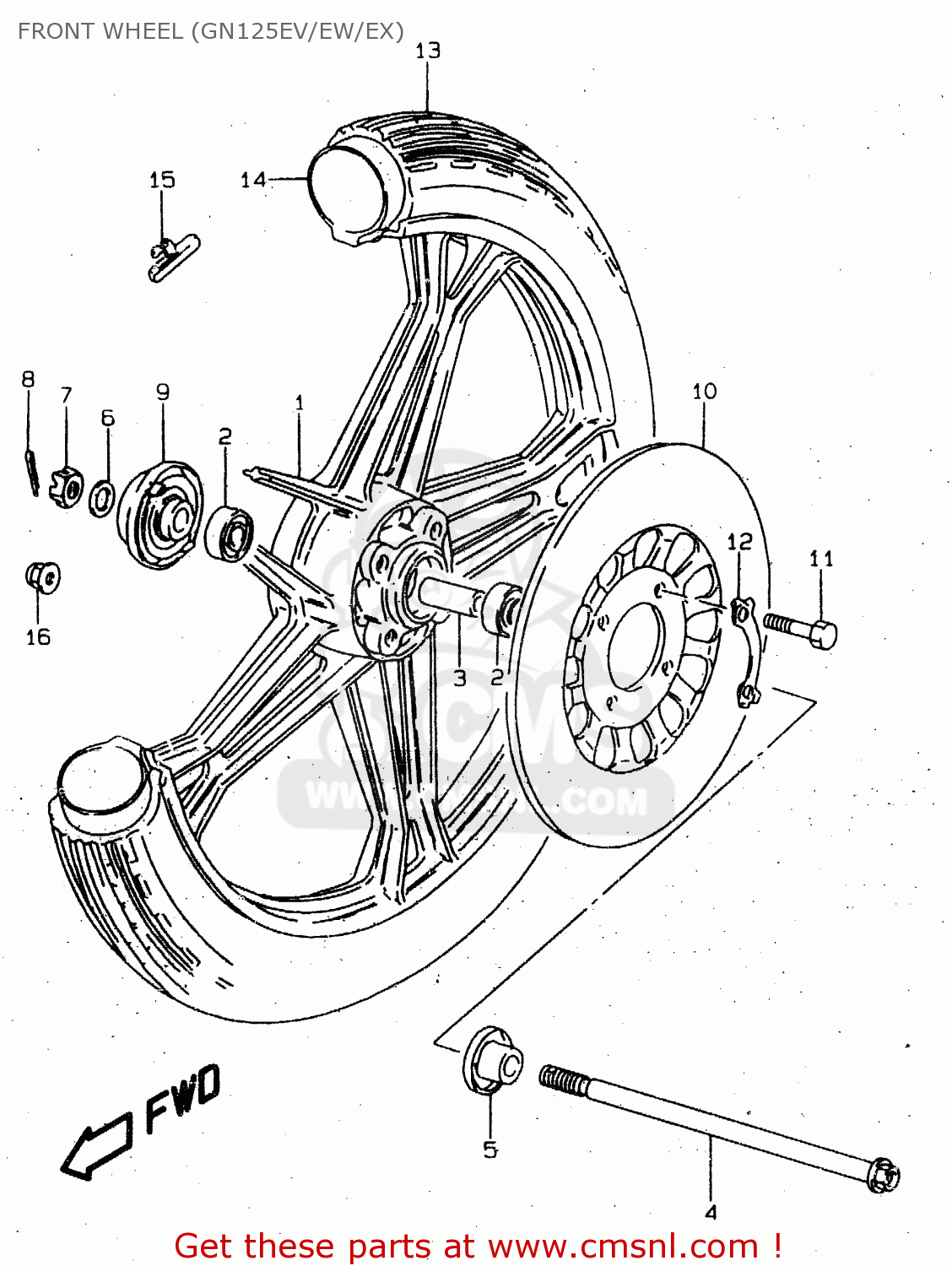 FRONT WHEEL (GN125EV/EW/EX) GN125E 1997 (V) GENERAL EXPORT SINGAPORE (E01 E30)