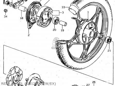 REAR WHEEL (GN125EV/EW/EX) - GN125E 1997 (V) GENERAL EXPORT SINGAPORE (E01 E30)