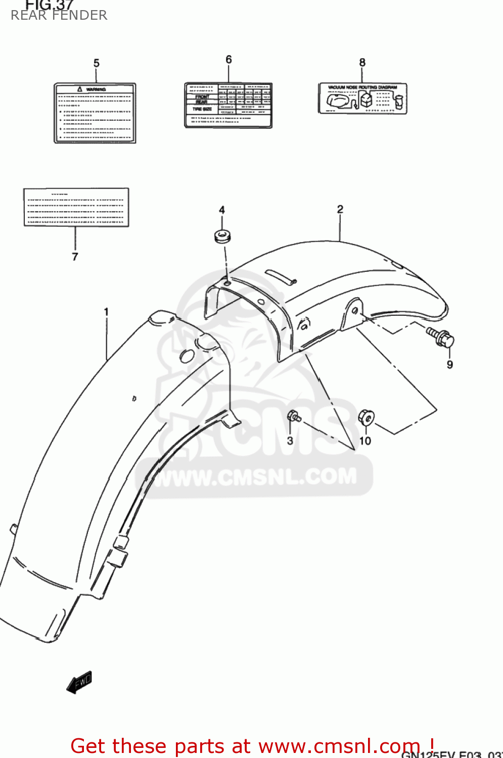 Suzuki GN125E 1997 (V) USA (E03) REAR FENDER - buy original REAR FENDER ...