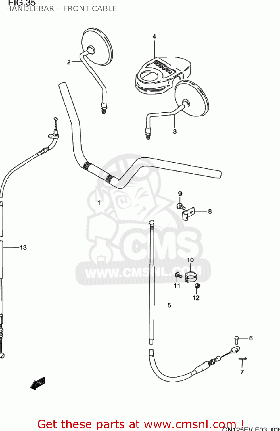 HANDLEBAR - FRONT CABLE GN125E 1997 (V) USA (E03)