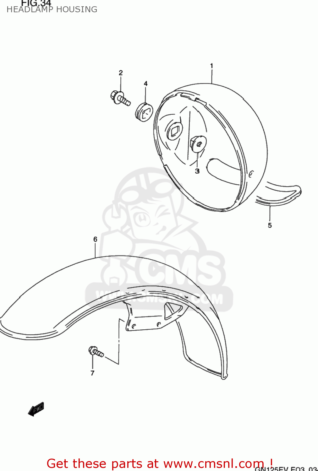 HEADLAMP HOUSING GN125E 1997 (V) USA (E03)