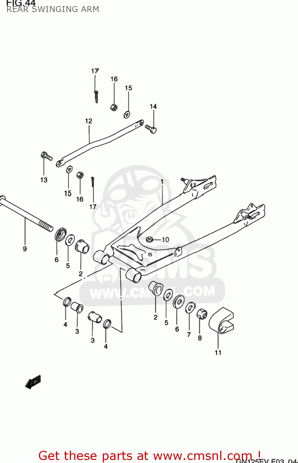 REAR SWINGING ARM GN125E 1997 (V) USA (E03)